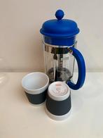 Bodum cafetière in blauw met 2 Bodum koffiebekers, Ophalen of Verzenden, Zo goed als nieuw, Overige stijlen