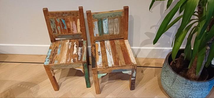 2 Mooie Kinderstoeltjes van Scrapwood, Huis en Inrichting, Stoelen, Gebruikt, Twee, Hout, Bruin, Ophalen
