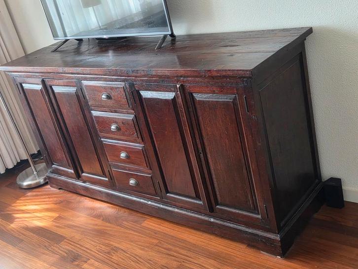 Massief teak dressoir koloniaal 202,5 breed, Huis en Inrichting, Kasten | Dressoirs, Zo goed als nieuw, 200 cm of meer, 50 tot 75 cm