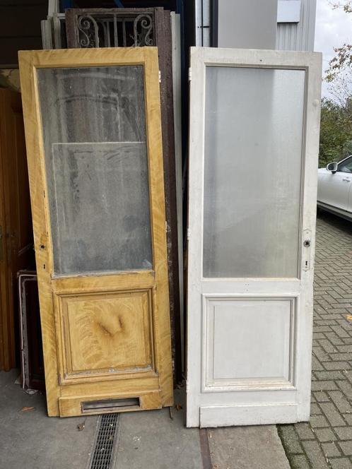 2 prachtige antieke binnendeuren met historisch glas, Doe-het-zelf en Verbouw, Deuren en Horren, Gebruikt, Binnendeur, 215 cm of meer