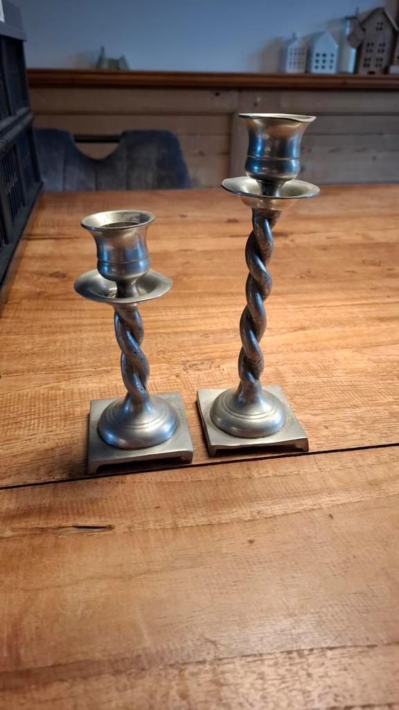 Zuiver Tinnen Kandelaars - Set van 2, Huis en Inrichting, Woonaccessoires | Kandelaars en Kaarsen, Minder dan 25 cm, Overige materialen