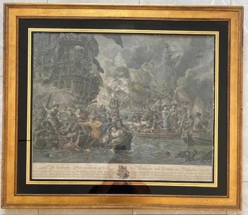 Vernietiging van de Engelse vloot bij Chatham., Antiek en Kunst, Kunst | Etsen en Gravures, Ophalen of Verzenden