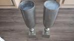 2x verchroomde stalen vazen., Ophalen, Overige materialen, Overige kleuren, Zo goed als nieuw