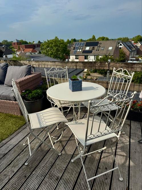 Prachtige nieuwe witte metalen tuinset 5 delig, Tuin en Terras, Tuinsets en Loungesets, Nieuw, Overige materialen, 2 zitplaatsen