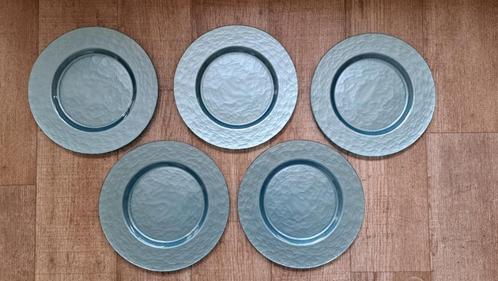 Onderborden ijsblauw, 5 stuks, Huis en Inrichting, Keuken | Servies, Zo goed als nieuw, Bord(en), Overige stijlen, Glas, Ophalen