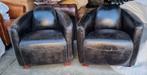 2x Aviator fauteuil vintage zwart leer + BEZORGING GRATIS