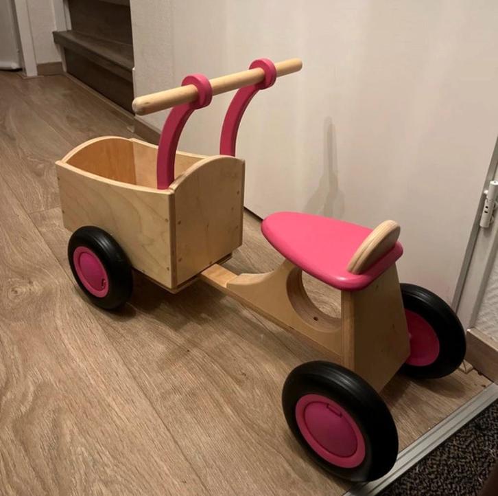 Van Dijk Toys Loop-Bakfiets - Roze, Kinderen en Baby's, Speelgoed | Houten speelgoed, Nieuw, Duw- of Trekspeelgoed, Ophalen of Verzenden