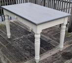 Grenen tafel handgemaakt wit met grijs bovenblad, Huis en Inrichting, Tafels | Eettafels, Ophalen, Gebruikt, Landelijk Scandinavisch
