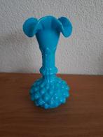 Antiek azuurblauw glazen Vaasje - 16,5 cm, Ophalen of Verzenden