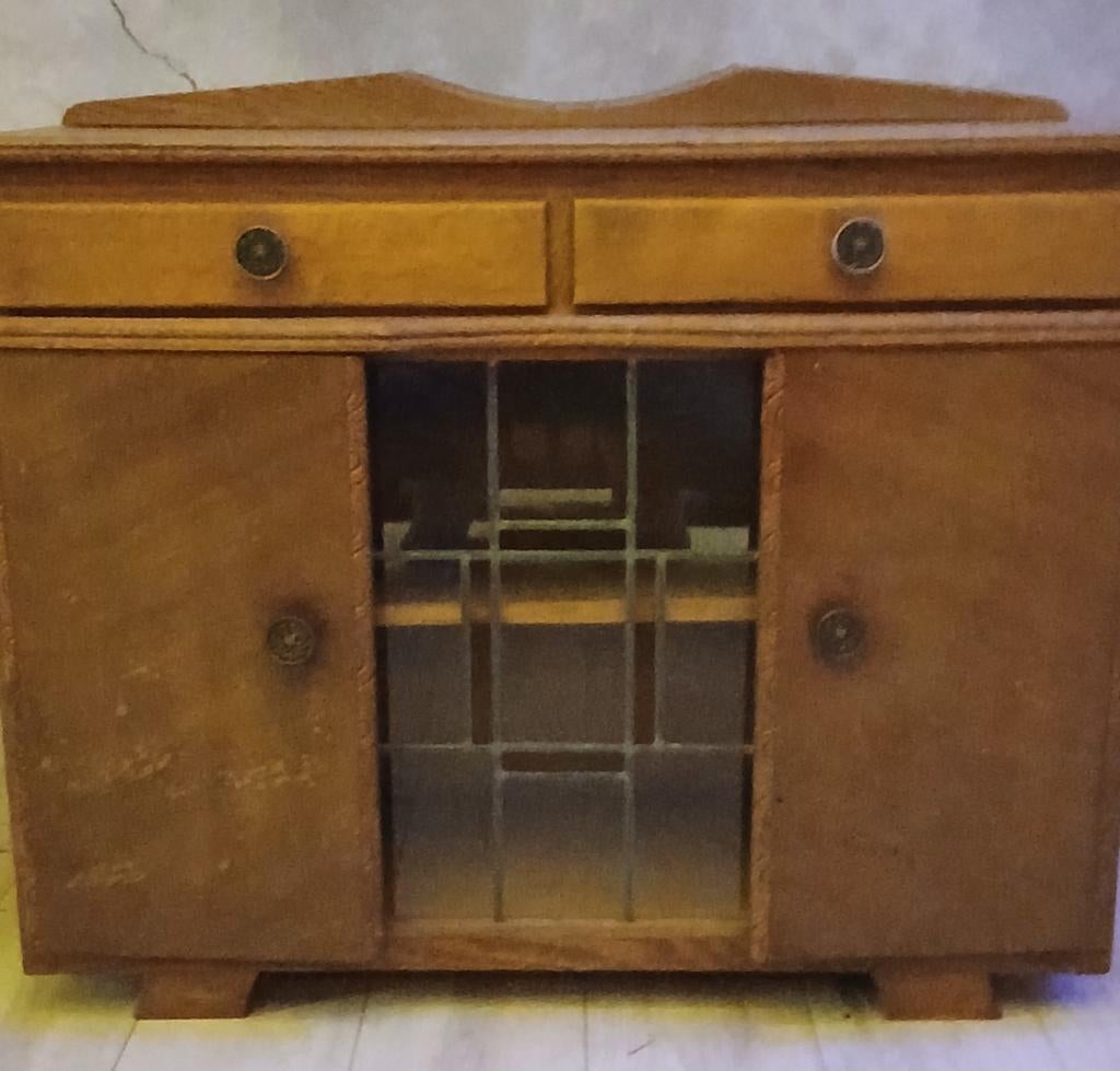 Vintage Kastje met deuren en lades, Ophalen, Gebruikt, Glas, 100 tot 150 cm