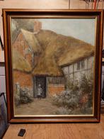Schilderij boerderij met rieten dak - landelijke stijl, Antiek en Kunst, Ophalen of Verzenden