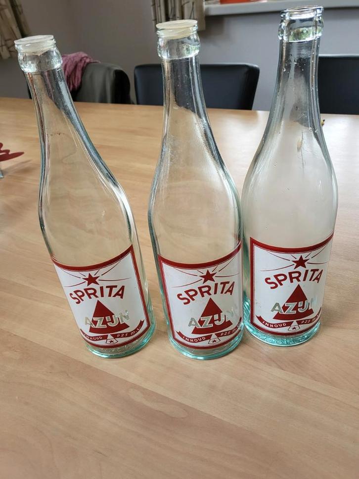 Vintage Sprita Flessen - Etiket in Glas (3 stuks), Antiek en Kunst, Antiek | Glas en Kristal, Ophalen of Verzenden