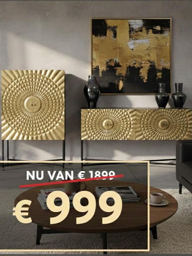 Stijlvolle gouden kasten set van mangohout., Huis en Inrichting, Met deur(en), 150 tot 200 cm, Nieuw, Nvt