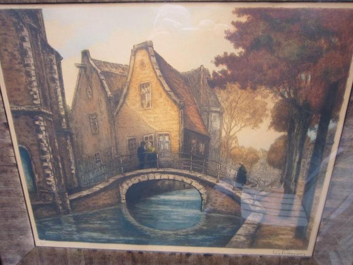 DELFT, VROUWENREGT,Kerk Pr Kl ets Leo Franssen Scheen, Antiek en Kunst, Kunst | Etsen en Gravures, Ophalen