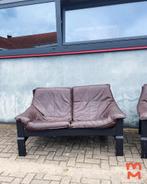 Vintage leren brutalist bank (2-zits), Gebruikt, Vintage brutalist, Rechte bank, Minder dan 150 cm