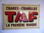 EMAILLE RECLAMEBORD"TAF CIGARES-CIGARILLOS"UIT 1951, Ophalen of Verzenden, Zo goed als nieuw, Reclamebord