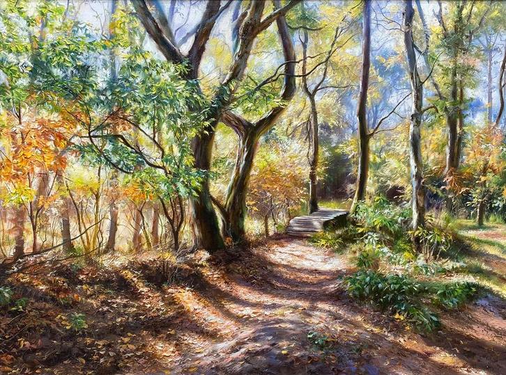 Klassiek Schilderij : Landschap/Abstract - Olieverf op Doek., Antiek en Kunst, Kunst | Schilderijen | Klassiek, Ophalen of Verzenden