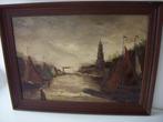 Jordan olieverf/ doek. Gezicht op Amsterdam dreigend onweer., Antiek en Kunst, Kunst | Schilderijen | Klassiek, Ophalen of Verzenden