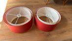2 dubbele lampenkappen, gebroken wit + rood, Huis en Inrichting, Lampen | Lampenkappen, Ophalen, Gebruikt, Rond, Rood