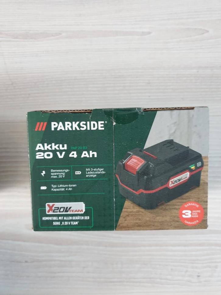 Parkside 20v 4 ah accu s

en lader, Doe-het-zelf en Verbouw, Gereedschap | Machine-onderdelen en Toebehoren, Nieuw, Ophalen