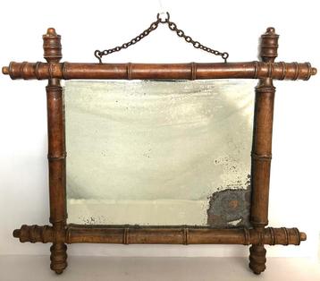 Antieke Houten Faux Bamboe Bambou Spiegel 50x42cm beschikbaar voor biedingen