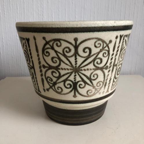 Vintage plantenpot Ü Keramik met haan e.a. motieven, Tuin en Terras, Bloempotten, Zo goed als nieuw, Aardewerk, Minder dan 40 cm