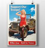 Willys Jeep sexy Pin Up Propaganda Poster, Ophalen of Verzenden, Nederland, Foto of Poster
