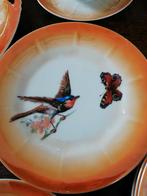 8 dlg gebakstel + 4 kop schotels Prachtige vogels vlinders, Ophalen of Verzenden