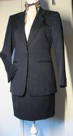 Donkerblauw krijtstreep pak (jasje, broek, rok) mt 34-36, Max Tino Bangkok, Kostuum of Pak, Blauw, Ophalen of Verzenden