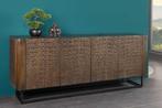dressoir bruin mangohout krokodilmotief houtfrezingen 177 cm, 150 tot 200 cm, Nieuw, Ophalen of Verzenden, Metaal