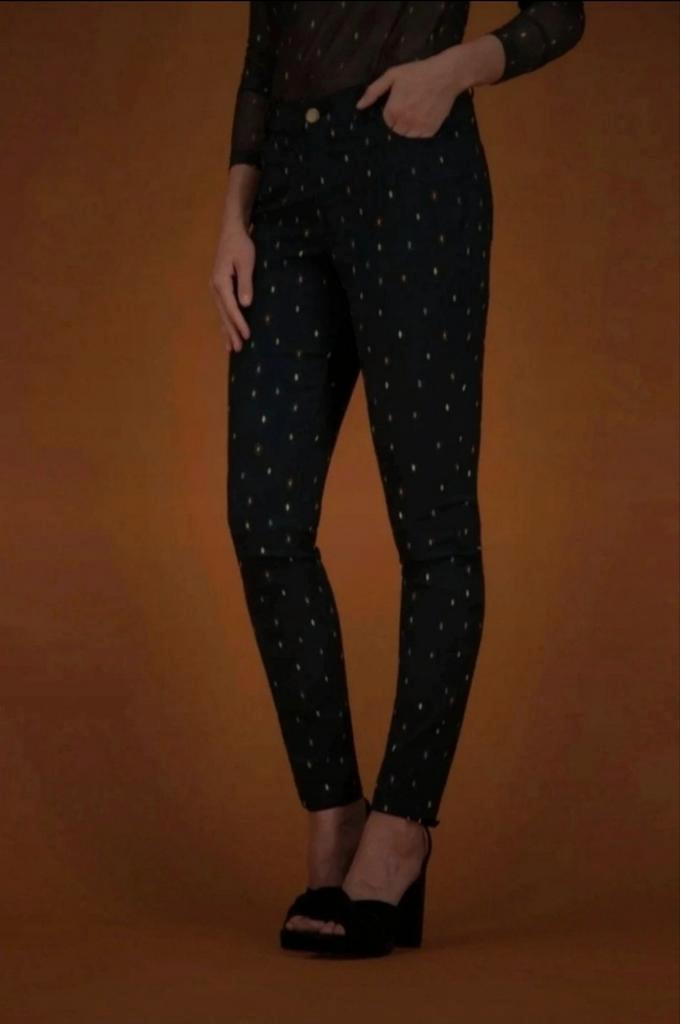 POM Amsterdam Zwarte Broek Multicolor Print Maat L, Kleding | Dames, Broeken en Pantalons, Zo goed als nieuw, Maat 36 (S), Zwart