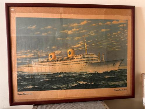 Scheepsaffiche,ca.1955,Svenska America Linien. 46 x 72 cm., Antiek en Kunst, Kunst | Litho's en Zeefdrukken, Ophalen of Verzenden