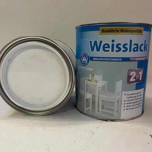 Weisslack Lak Verf Wit 2 in 1 Glanzend Waterbasis 2L, Doe-het-zelf en Verbouw, Verf, Beits en Lak, Nieuw, Lak, Minder dan 5 liter