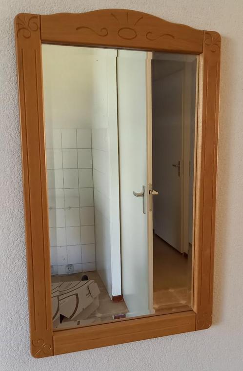 Massief blank eiken spiegel, ladenkastje en voetenbankje, Huis en Inrichting, Woonaccessoires | Spiegels, Zo goed als nieuw, Rechthoekig