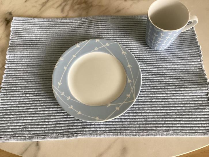 6 lichtblauwe katoenen placemats, Huis en Inrichting, Keuken | Textiel, Zo goed als nieuw, Placemat, Blauw, Ophalen