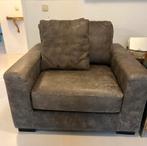 Lederen fauteuil grijs - stoel bank loveseat leunstoel leer, Ophalen, Zo goed als nieuw, Leer, 75 tot 100 cm
