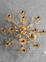 Elegante vintage messing kroonluchter met kristallen, Huis en Inrichting, Lampen | Kroonluchters, Ophalen, Gebruikt, Metaal, Elegante vintage messing kroonluchter met kristallen