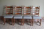 Set van 4 keurige eiken houten stoelen met blauw/grijze stof, Ophalen, Hout, Blauw, Zo goed als nieuw