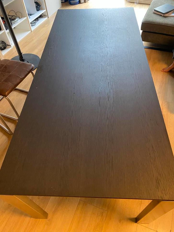 Houten tafel met RVS onderstel - 210x90, Huis en Inrichting, Tafels | Eettafels, Gebruikt, 50 tot 100 cm, 200 cm of meer, Vijf personen of meer