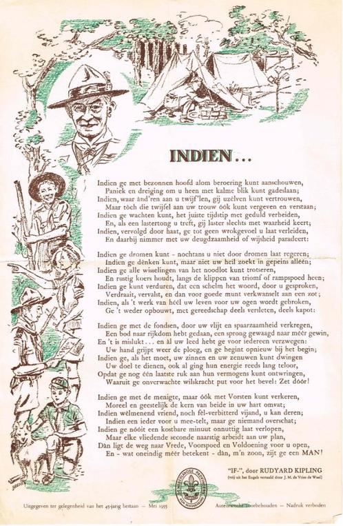 scouting gedicht van Rudyard Kipling 45 jr Padvinderij 1955, Verzamelen, Scouting, Zo goed als nieuw, Boek of Tijdschrift, Ophalen of Verzenden