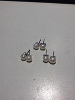 3 paar zilveren oor stekers met een zoetwater parel, Verzenden, Nieuw, Knopjes of Stekers, Zilver