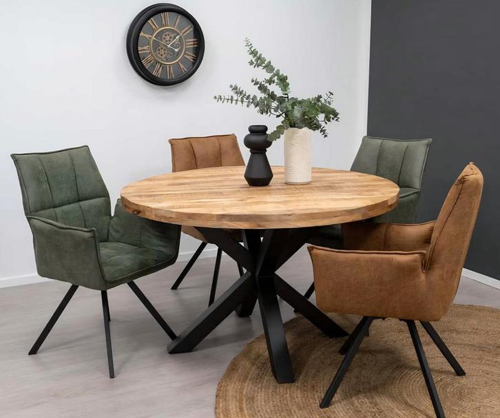Nieuwe ronde mangohouten tafel - 130cm, Huis en Inrichting, Tafels | Eettafels, Nieuw, 100 tot 150 cm, 100 tot 150 cm, Rond, Ophalen