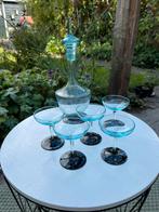 Licht blauwe glazen karaf met 5 glaasjes, Ophalen of Verzenden