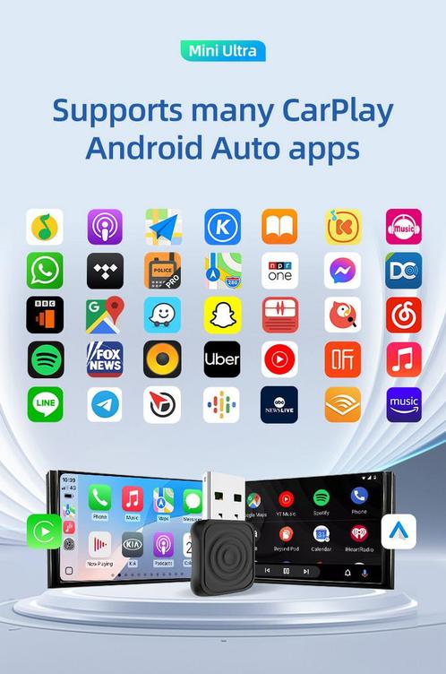 Carlinkit Mini Ultra - Draadloos Carplay / Android Car! 2025, Auto diversen, Autoradio's, Nieuw, Ophalen of Verzenden