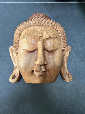 Boeddha houtsnijwerk massief teakhout masker groot teak  beschikbaar voor biedingen