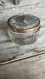Prachtig glazen potje met verzilverde deksel, Antiek en Kunst, Antiek | Goud en Zilver, Ophalen of Verzenden, Zilver