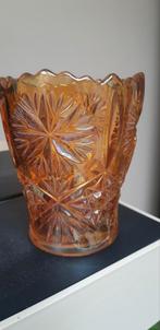 Antieke Kristallen Oranje Vaas 18 cm, Antiek en Kunst, Ophalen of Verzenden