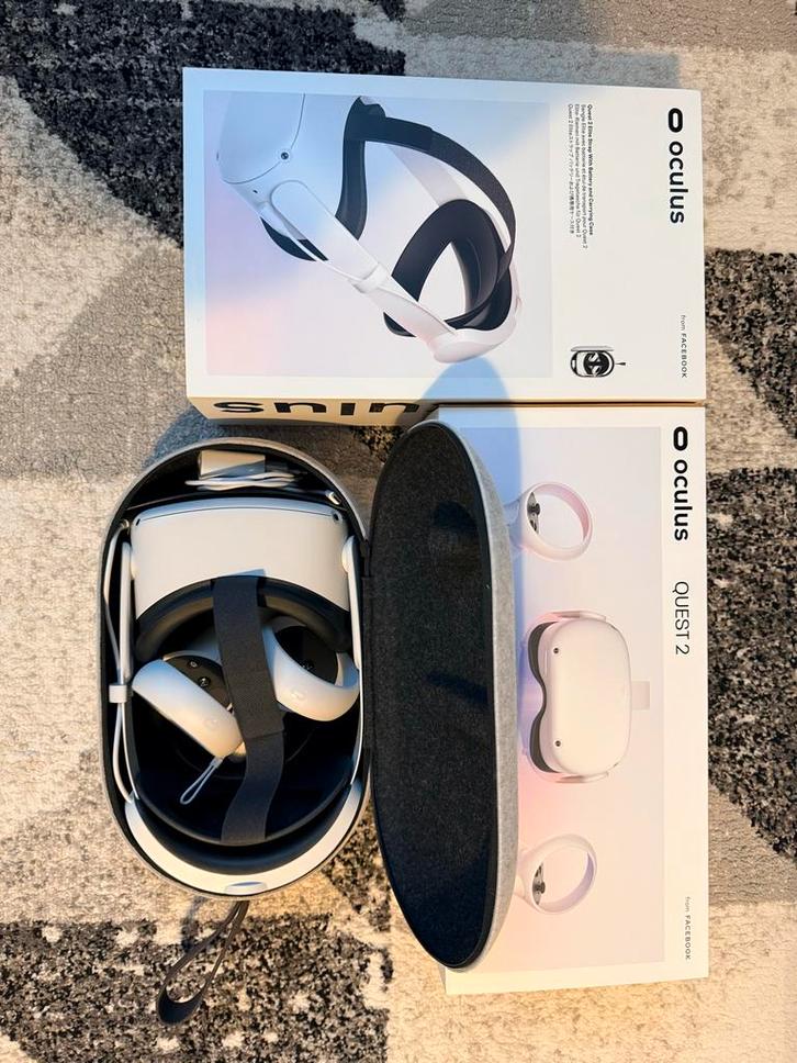 Meta Quest 2 (256GB) + Elite Strap + Case - Zo Goed Als Nieu, Spelcomputers en Games, Virtual Reality, Zo goed als nieuw, Pc, VR-bril