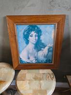 Vintage afbeelding zigeuner meisje met kruik, Huis en Inrichting, Minder dan 50 cm, Gebruikt, Ophalen of Verzenden, Schilderij