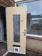 Houten Buitendeur met Glas en Kattenluik, 80 tot 100 cm, Ophalen of Verzenden, Buitendeur, 200 tot 215 cm